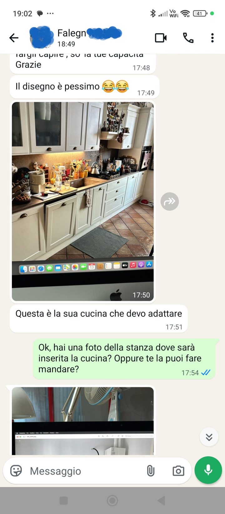 Conversazione WhatsApp: schizzo con le misure